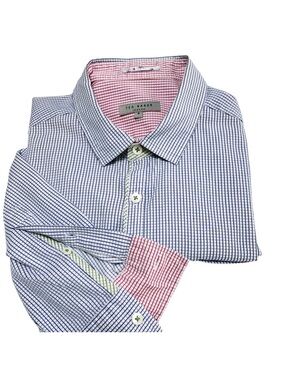 Ted Baker | Blue White Window Pane Check Long Sleeve Dress Shirt